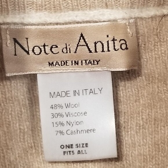 Note di Anita One Size Made in Italy Wool Cashmere Blend Poncho Brown Ivory - Picture 2 of 9